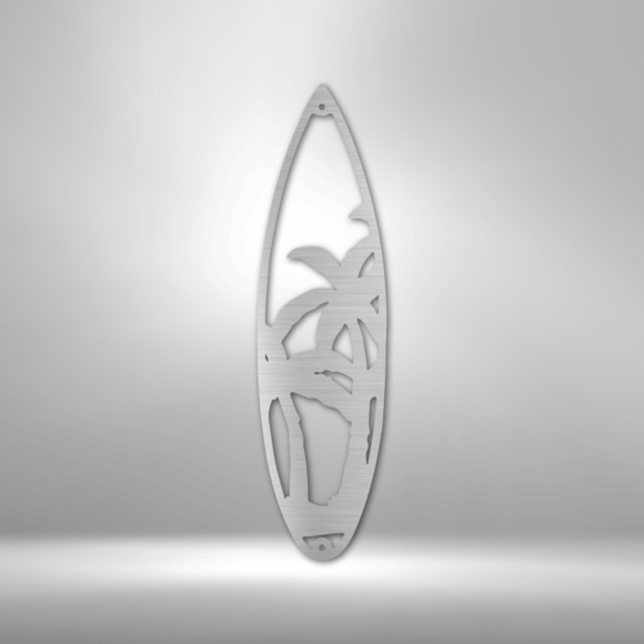 Surf Board Palm Trees Steel Sign Laser Cut Powder Coated Home & Office Metal Wal